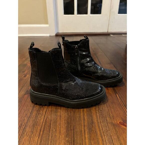 Sam Edelman Girls Boot Size 4 Chelsea Lagoona Glitter Black Lug Heel New - Picture 2 of 9